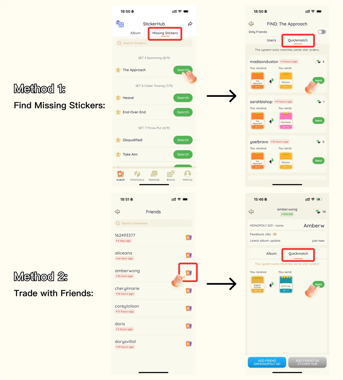 find and use Quickmatch feature